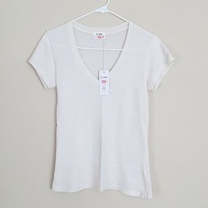 NWT Re/Done x Hanes 1960's Slim V-neck Tee in Vintage White